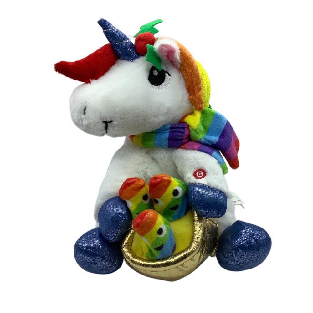 Gemmy Plush Christmas Animated Rainbow Unicorn Dances & Sings 11" Deck the Halls